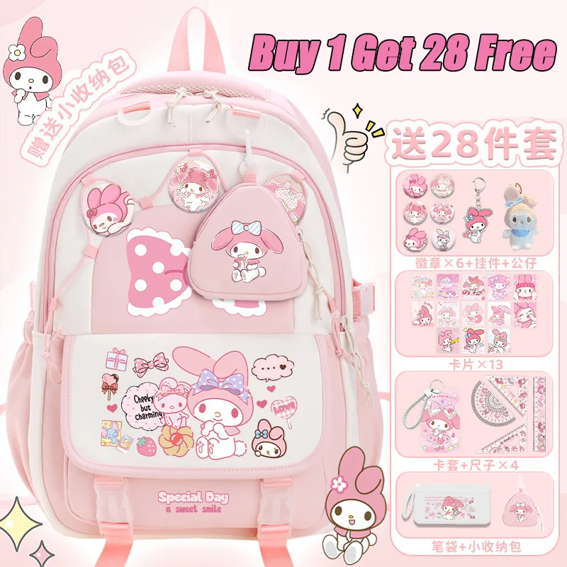 Sanrio Backpack 2025 New Cartoon Cute Melody Lady Backpack School Backpack Large Capacity Lightweight Teenage School Bag