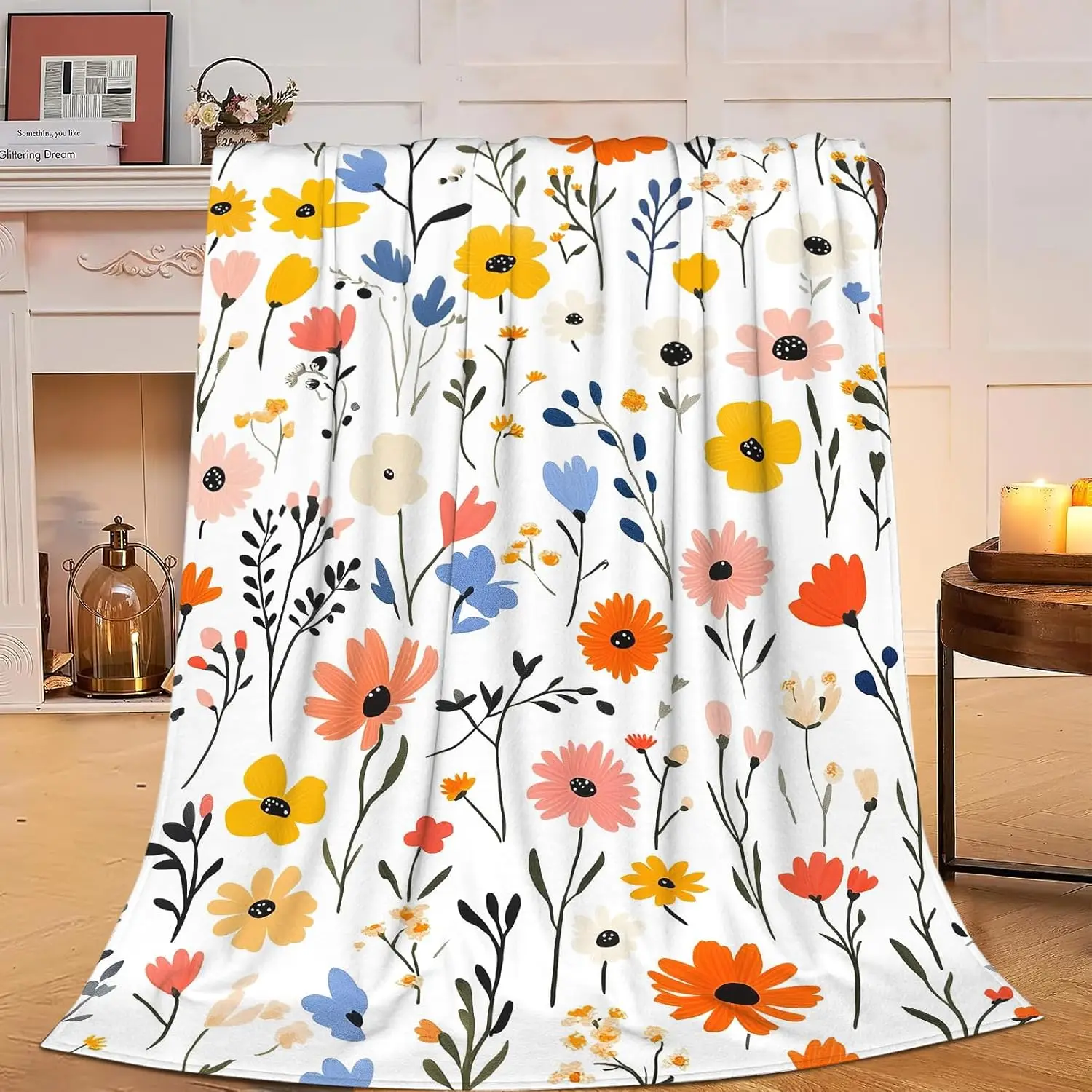 Decorative Floral Print Throw Blanket Spring Autumn Botanical Pattern Home Decor Cozy Picnic Throw for Couch Bed