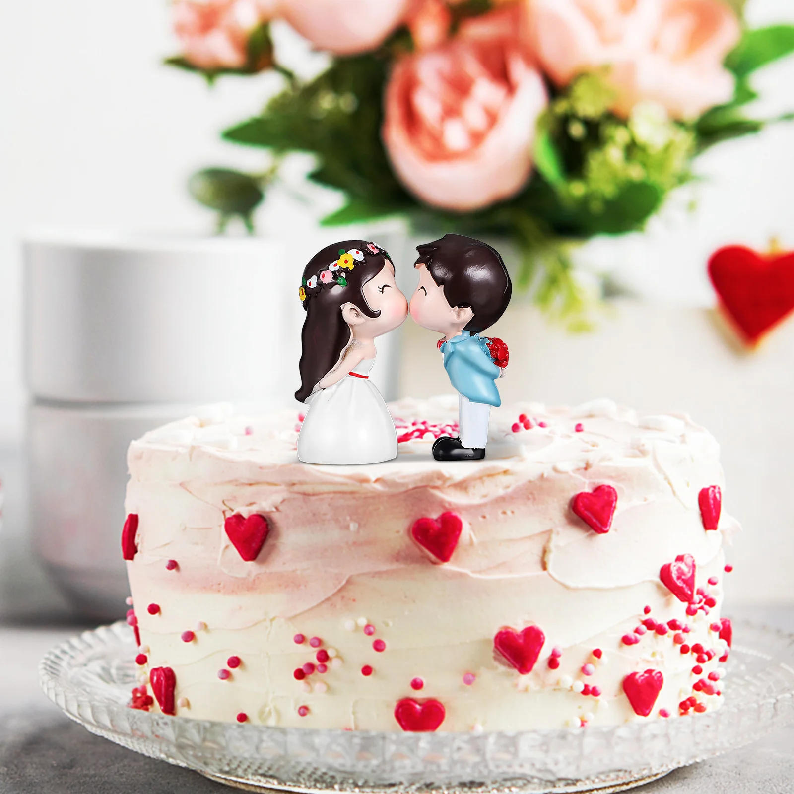 

1 Pair Kiss Couple Ornament Resin Wedding Cake Decoration Bride Groom Kissing Statue For Wedding Party Birthday Cake Topper