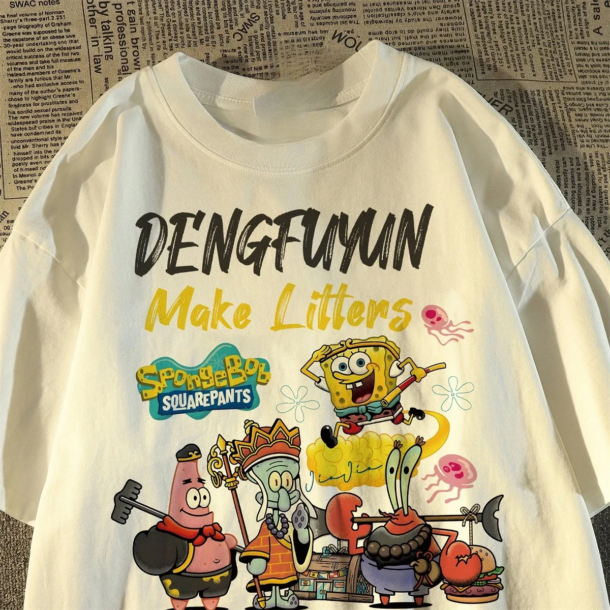 

Japanese Fun Cute Cartoon Animation Printed Plus Size Cotton Short Sleeved T-shirt Female Couple Lazy Style BF American Top