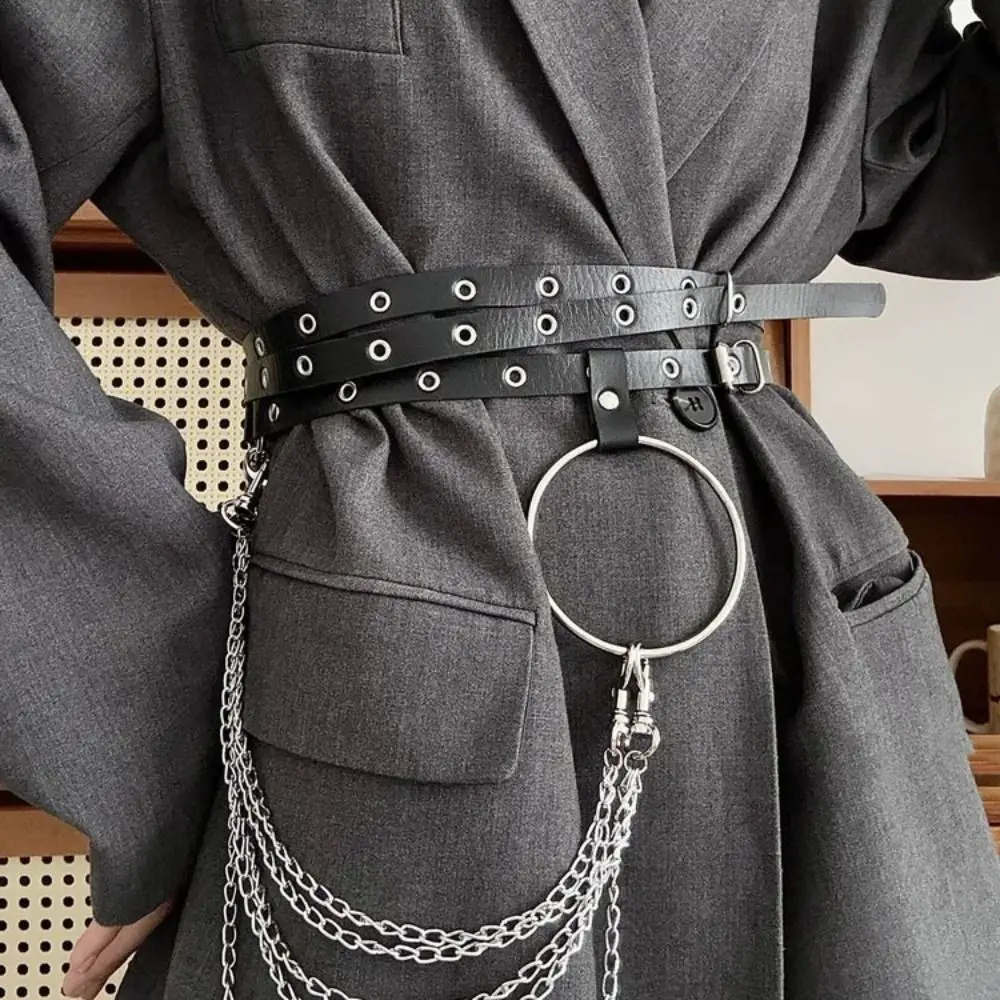 Wielowarstwowy damski pasek do talii, przedłużony pasek punkowy ze skóry PU, pasek na ramię do sukienki JK, łańcuszek do talii dla dziewczyn
