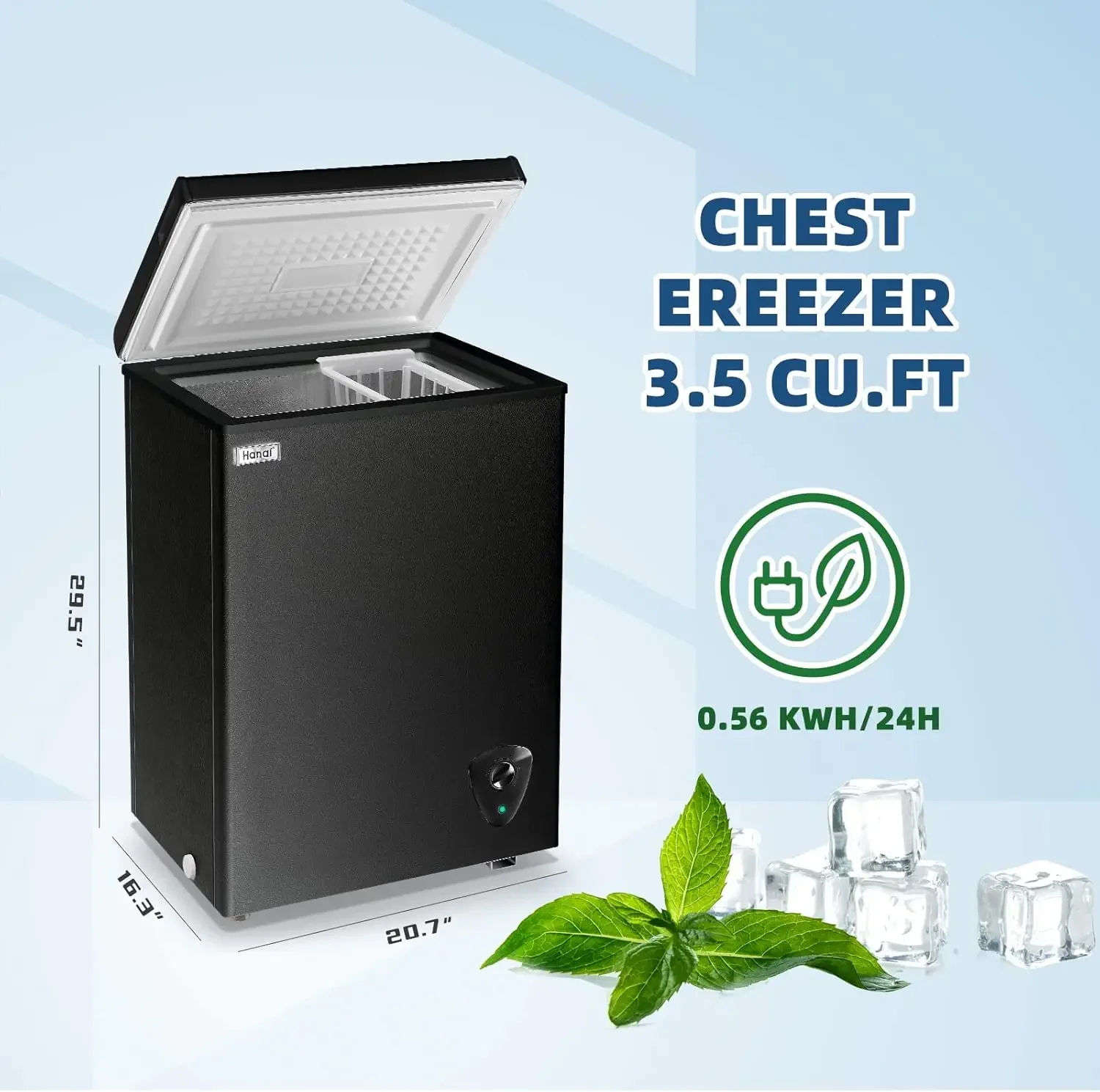 Freezer dada kecil dalam 3.5 Cu.Ft hitam Mini Freezer pintu atas dapat disesuaikan 7 termostat dan keranjang dilepas garasi terbuka