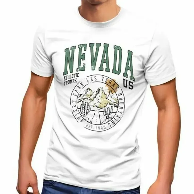 Mens USA Nevada Lettering Las Vegas Desert Fashion Street Style T-Shirt