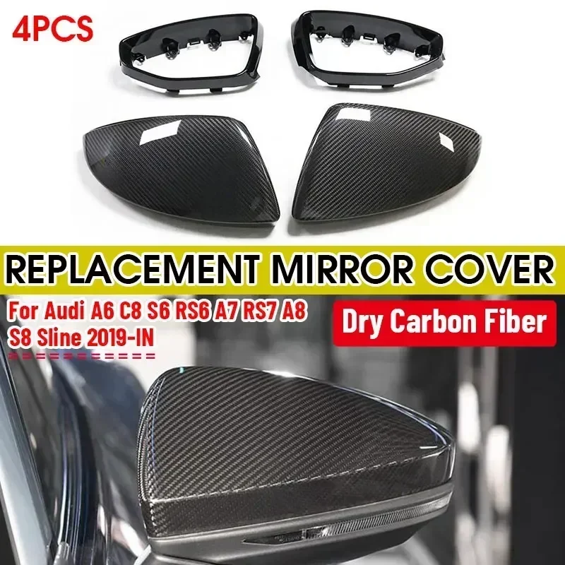 Dry Carbon Fiber Car Side Mirror Cover Replacement RearView Mirror Caps Cover For Audi A6 C8 S6 RS6 A7 S7 RS7 LHD Model 2019-IN