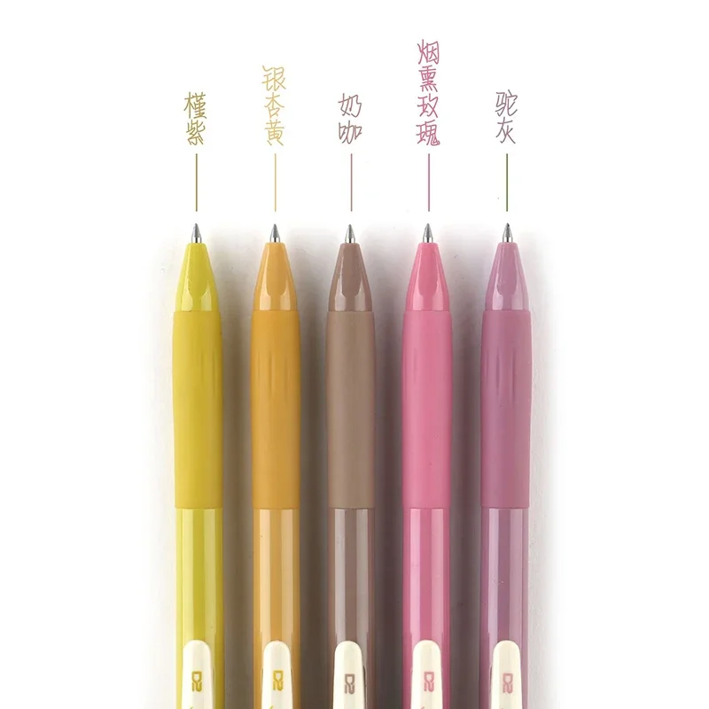5-Pack Retractable Colored Gel Pens Quick Dry Ink 0.5mm Vintage Pen for Planner Drawing School Office Stationery