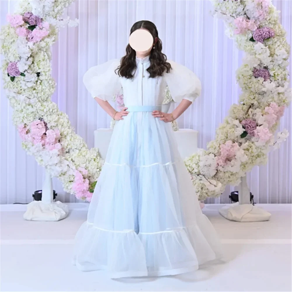 

Просто платье с цветочным узором для девочек на свадьбу, короткое тюлевое платье без рукавов с оборками, детское бальное платье для дня рождения, первого причастия на заказ