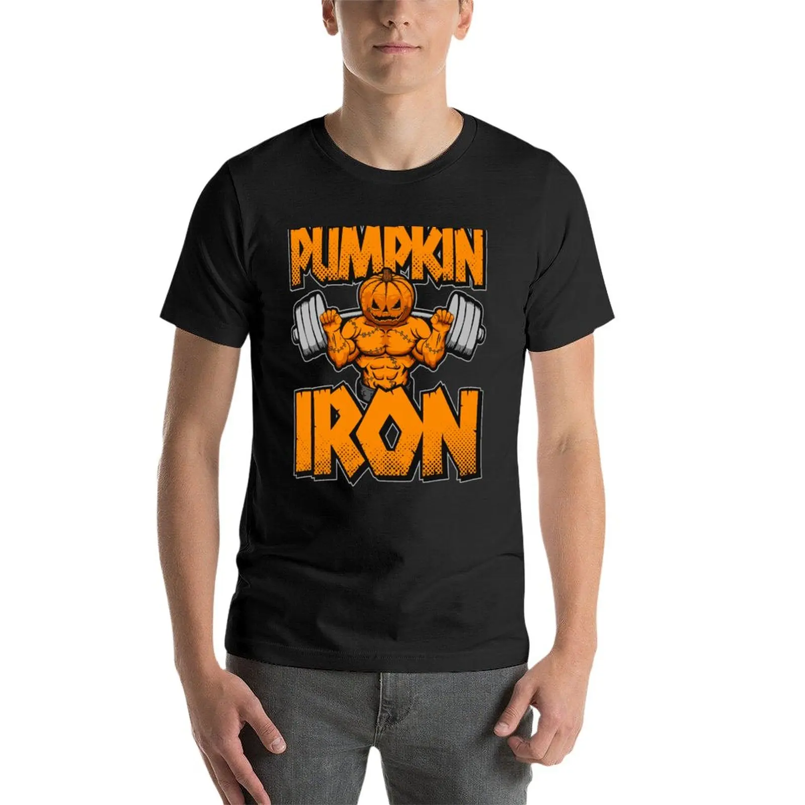 New Halloween Workout Pumpkin Iron Squat Bodybuilder Fitness T-Shirt vintage t shirt mens t shirt graphic