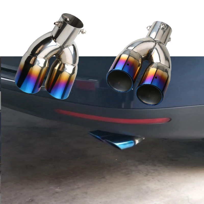 

63mm Universal Car Exhaust Pipe Inlet Double-Barrel Rear Tip Tail Pipe Thickened Stainless Steel Car Accessories Muffler Outlet
