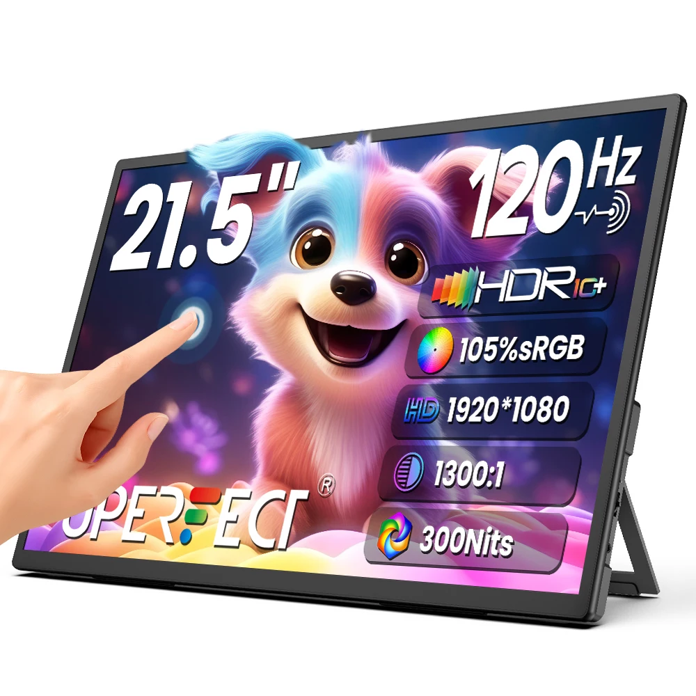 

UPERFECT 21.5”120HZ Touchscreen Portable Gaming Monitor Laptop PC Display FHD 1300:1 With VESA Speakers For TV Tablet Mac Phone