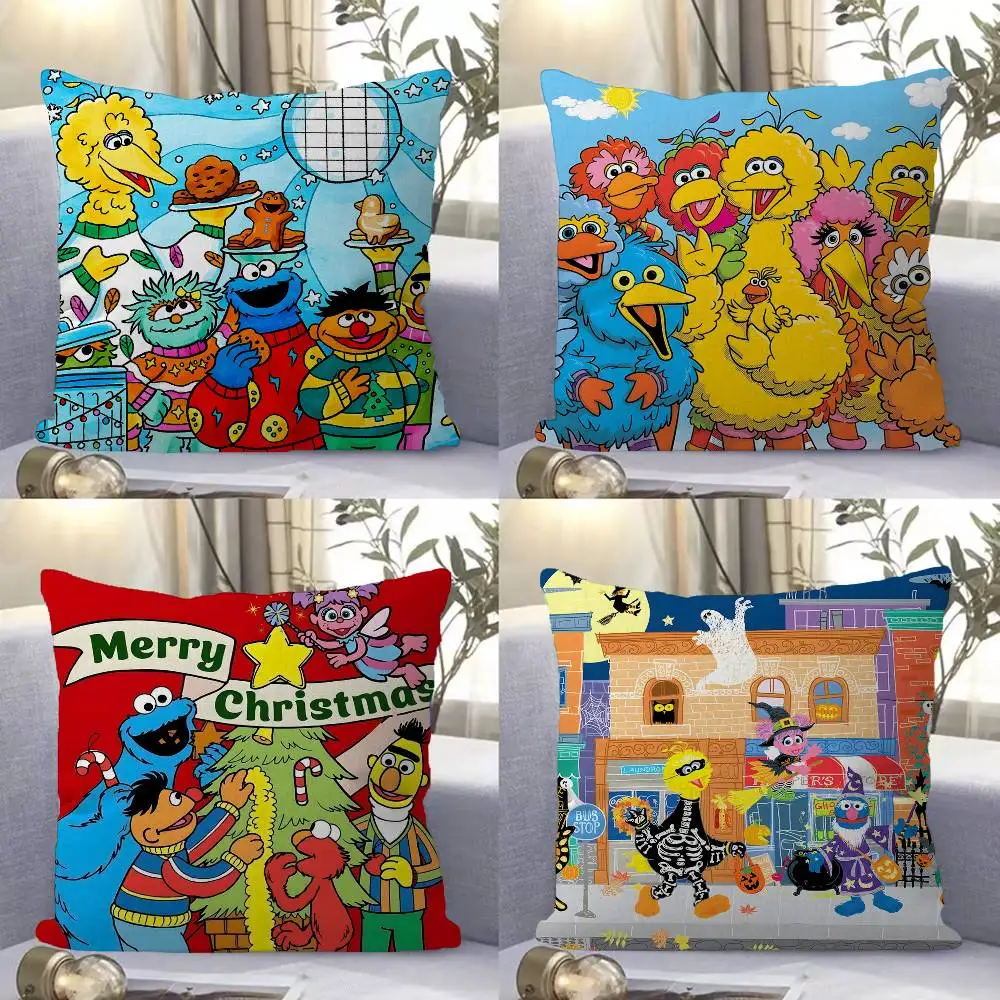 Anime Cartoon S-Sesame S-Streets Cushion Cover Inches Farmhouse Decor Home Throw Pillow Covers for Couch Decorations