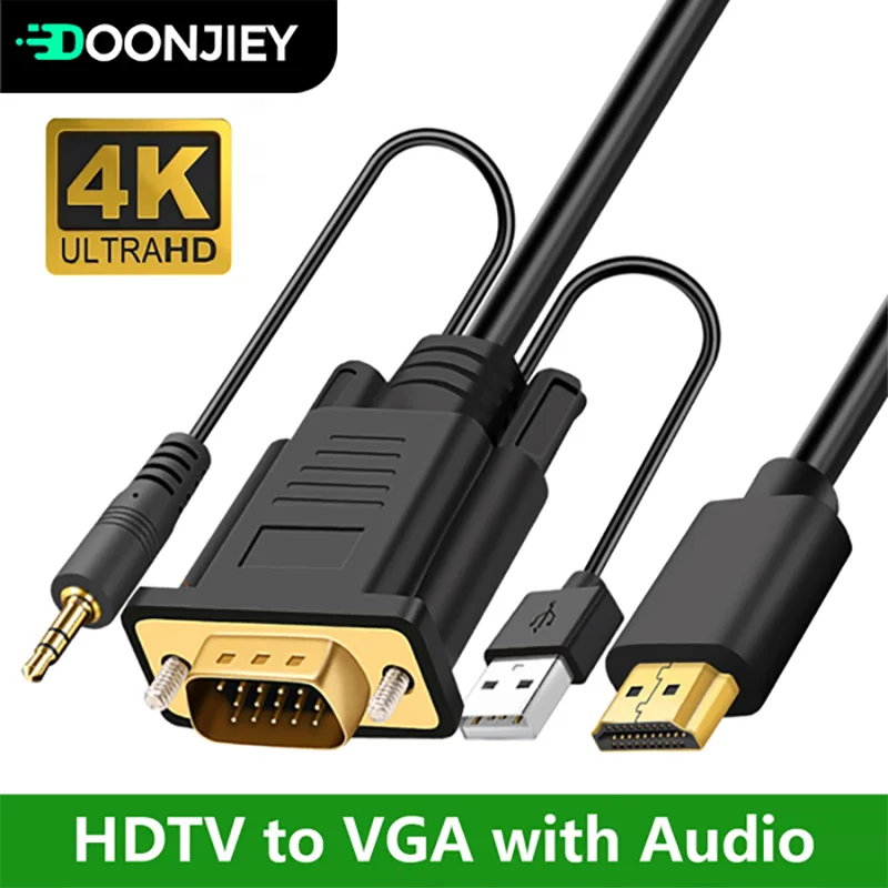 HDMI-compatible to VGA Adapter with 3.5mm Audio Cable For PC Laptop TV Box Projector Full HD 1080P HDTV to VGA Converter Cable