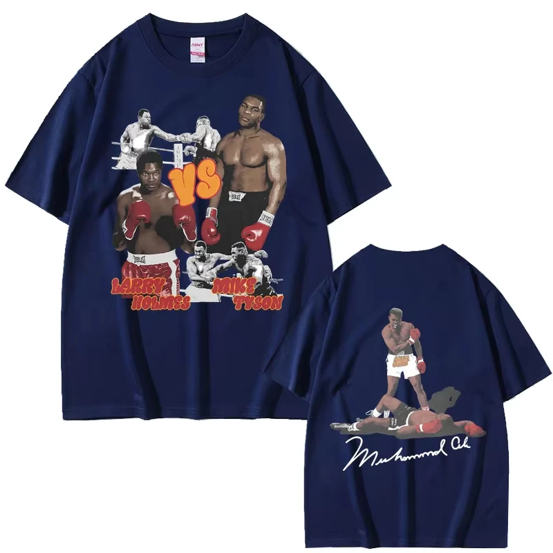 الرجال والنساء القطن عادية المتضخم المألوف ريترو الملاكمة تي شيرت الشارع ارتداء مايك تايسون على الوجهين تي شيرت مطبوع