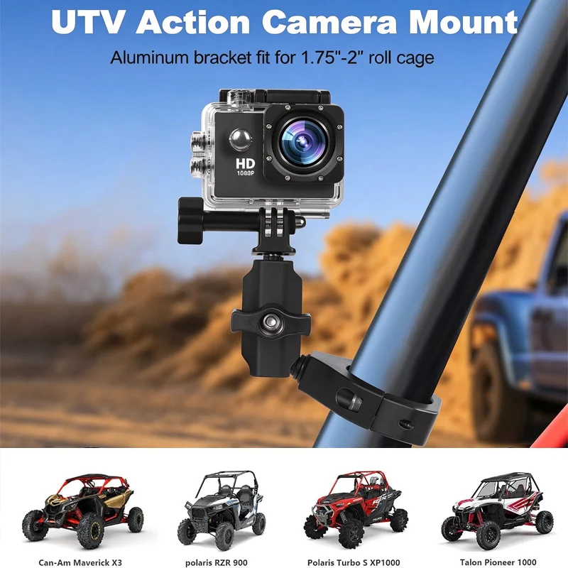 UTV Roll Bar Camera Mount 360° Adjustable Action Camera Holder Fits 1.75-2