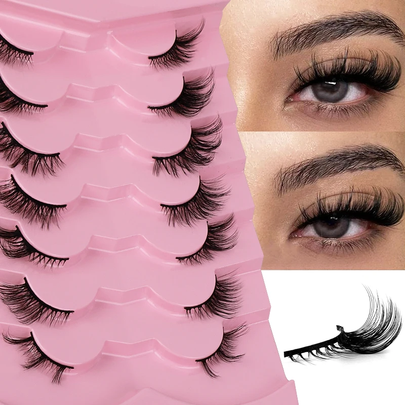 

False Eyelashes 14mm Faux 3D Mink Lashes Natural Look Fluffy Cat Eye Wispy Lashes Pack by Kiromiro, 7 Pairs