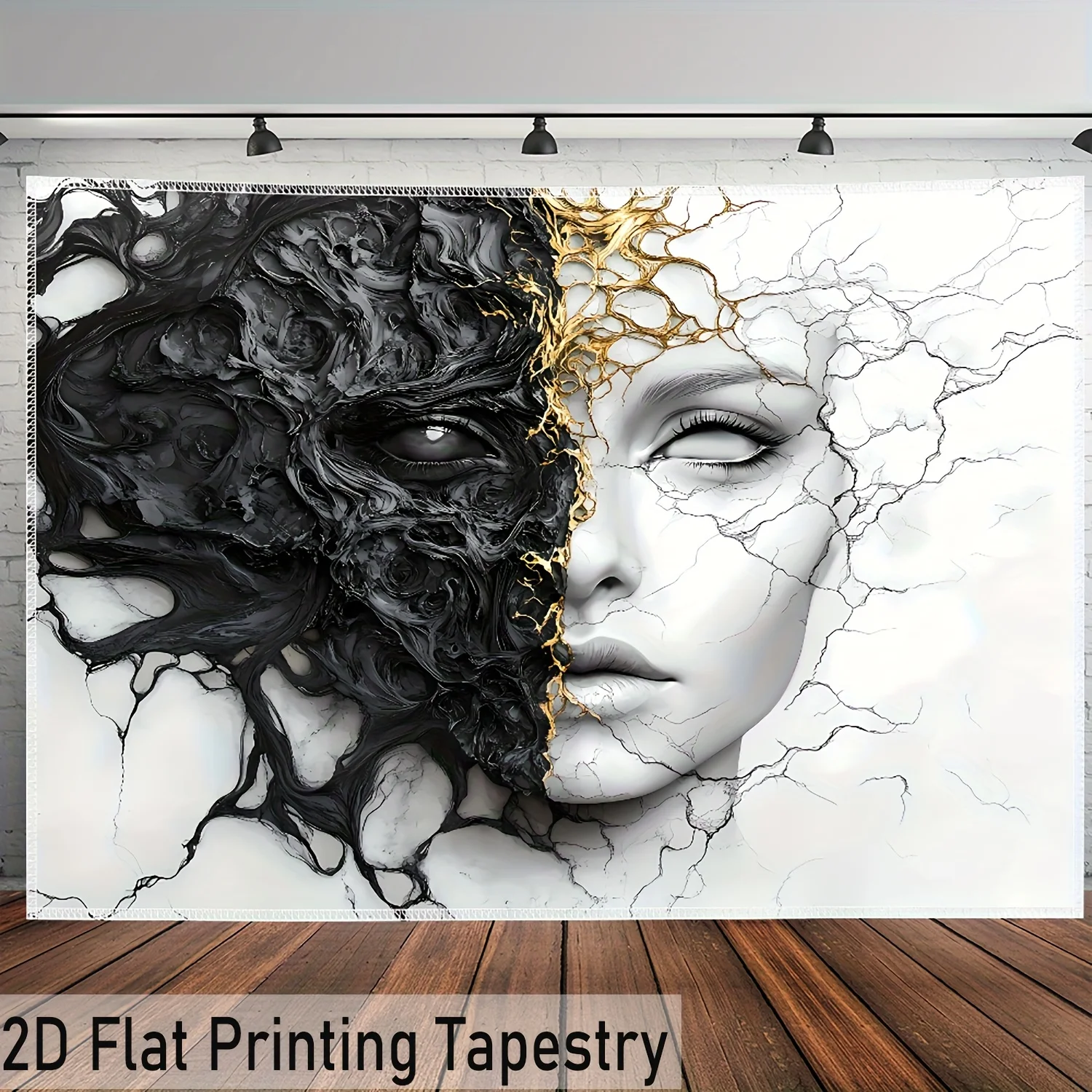 Abstract Portrait Tapestry Wall Art Hanging Bohemian Monochrome Gothic Nature Roots Mural Decor Print for Living Room Bedroom