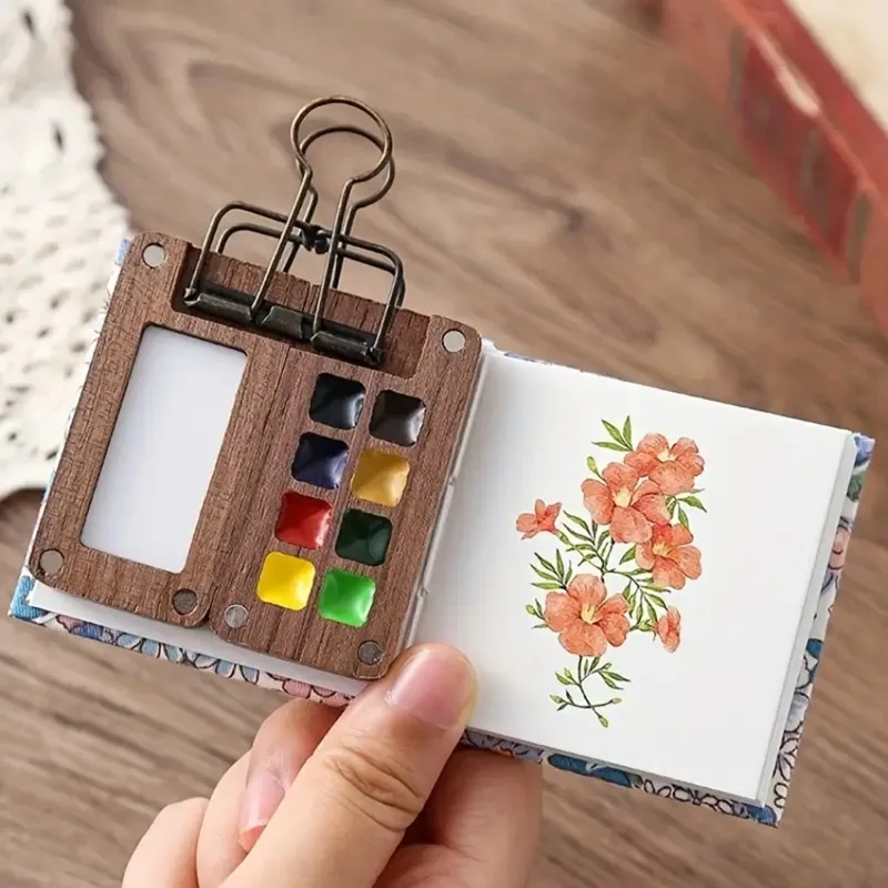 Empty Wooden Watercolor Palette Portable Mini Travel Watercolor Acrylic Paint Box Square Tray Box Art Painting Art Supplies