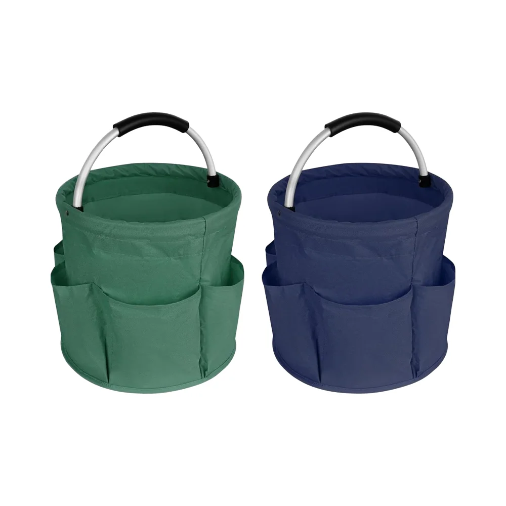 Portable Navy Green Picnic Beach Garden Market Shopping Home Storage Bathroom Organizer Foldable Basket Handle - Apron