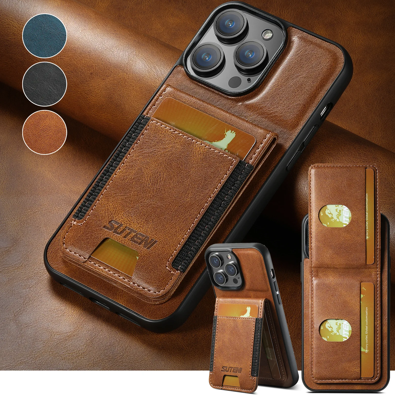 Magnetic Wallet Case for iPhone 13 12 11 14 15 16 17 18 Pro Max 16 Plus 16e Leather Card Bag Slots Holder Shockproof Cover