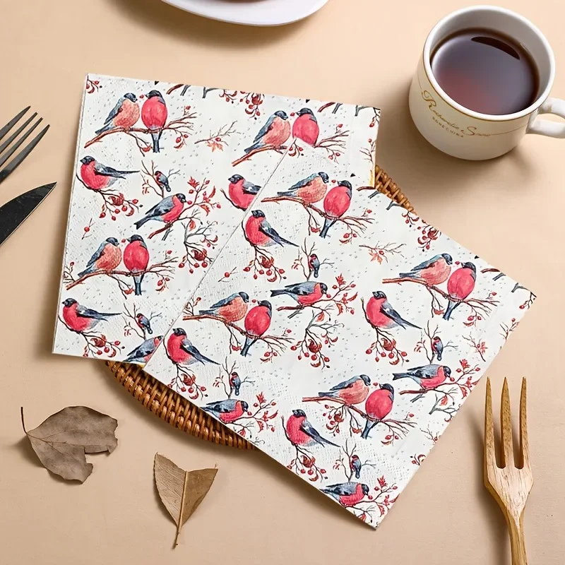 40pcs Colourful Printed Napkins Red Magpie Branch Disposable 33cm 2-Ply Paper Placemat for Party Dinner Table Layout Supplies