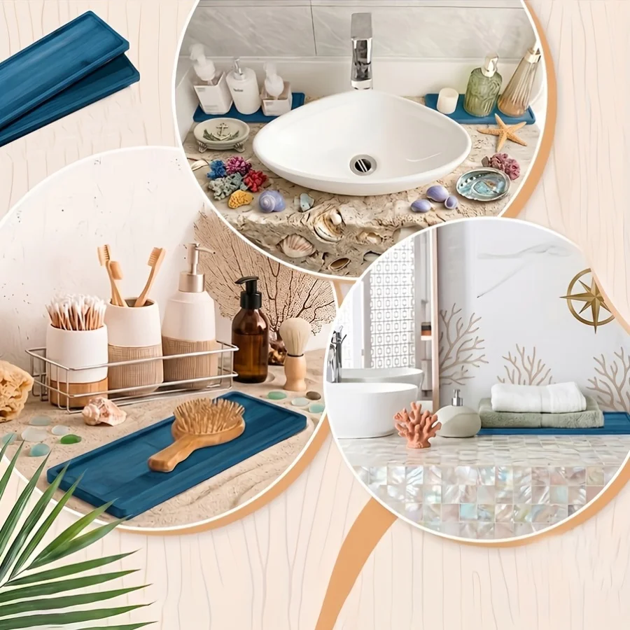 1/2pcs Summer Ocean Style Serving Tray Bathroom Organizer Jewelry Tray Home Decor Decorative Pallets Multi Use Bathroom Counter