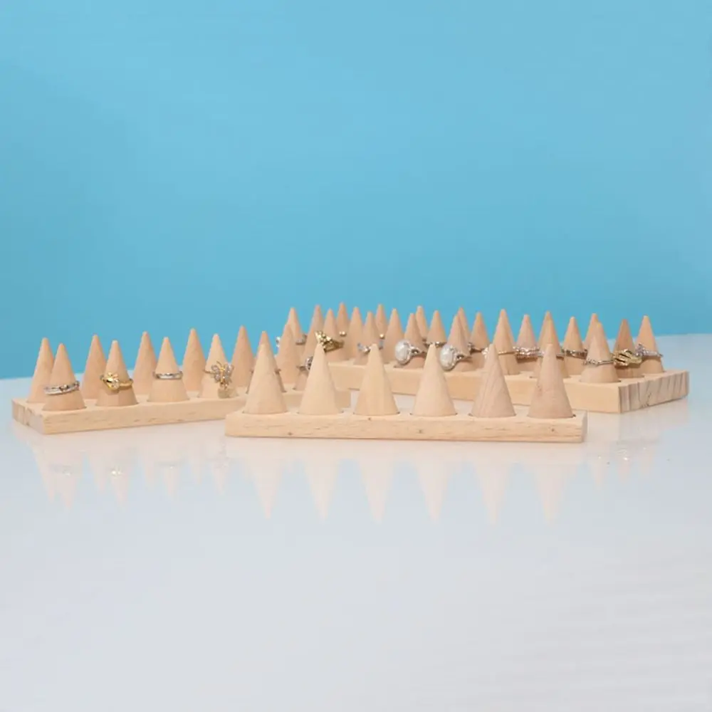 

Modern Wood Cone Ring Display Stand Retro Space Saving Bangle Storage Tray Decorative Finger Rings Holder Girls Women