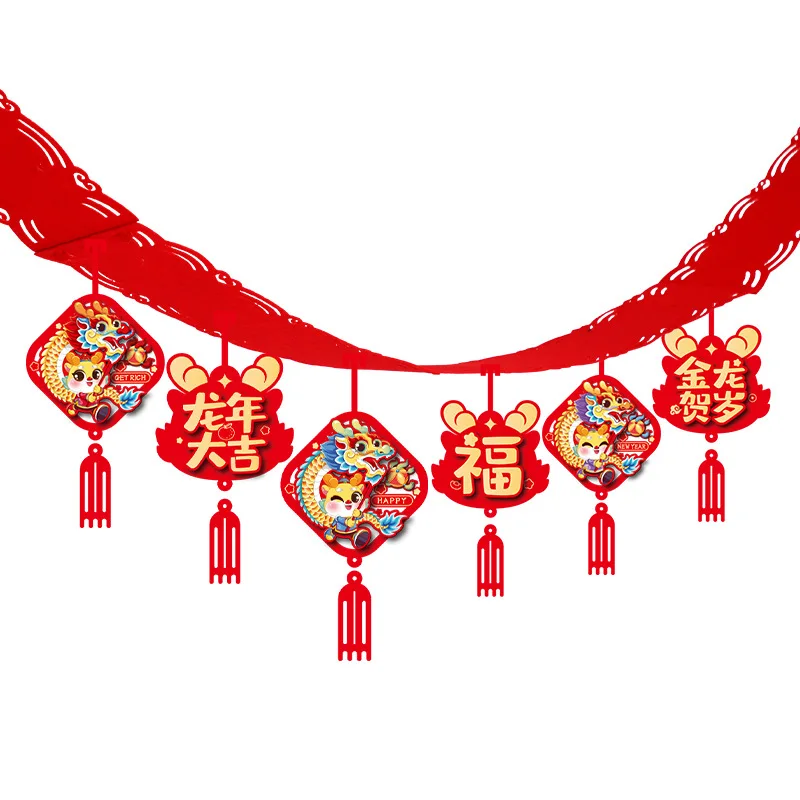 Chinese New Year Decorations 2024 Non-woven Pull Flower Hanging Decorations Chinese New Year Hanging Flag Scene Arrangement