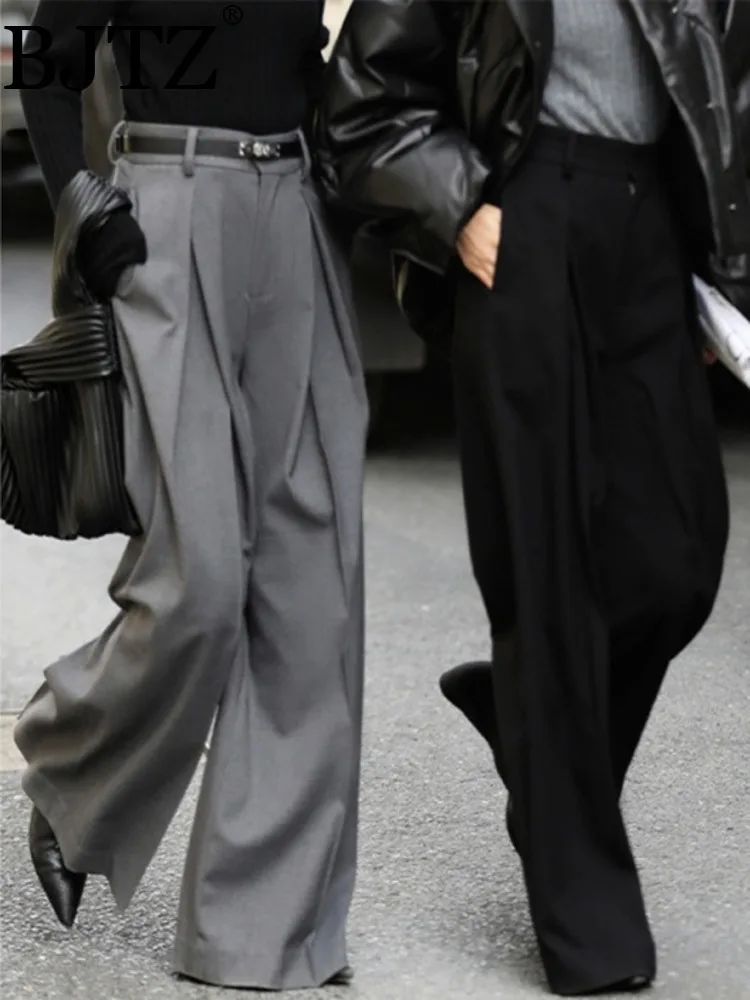 BJTZ 2025: весенне-осенние женские универсальные крутые и дерзкие повседневные брюки с широкими штанинами для похудения BJTZ 2025: весенне-осенние женские универсальные крутые и дерзкие повседневные брюки с широкими штанинами для похудения