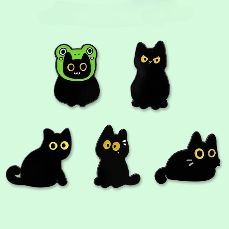 New Style Cartoon Yellow Eye Black Cat Metal Brooch Daily Commute Badges Decoration Pins DIY Clothing