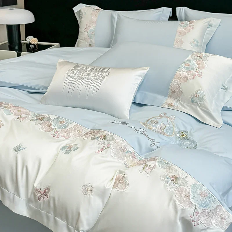 4pcs Luxury 100% Long-staple Cotton Duvet Cover Set Four-piece Set 100-count Cotton Quilt Cover Bed Sheet Kit Bedding Love Gift