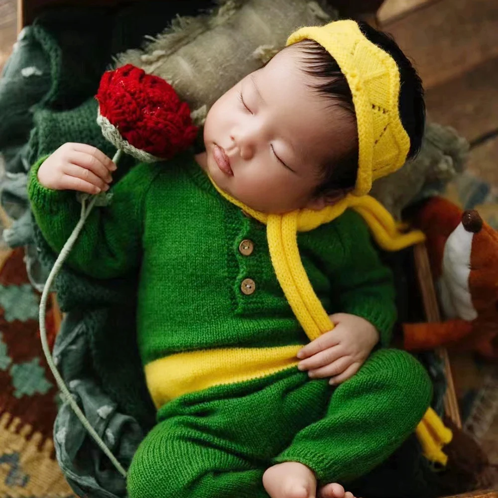 Traje de fotografía para recién nacido, ropa con temática de principito, bufanda de punto, accesorios de estudio infantil