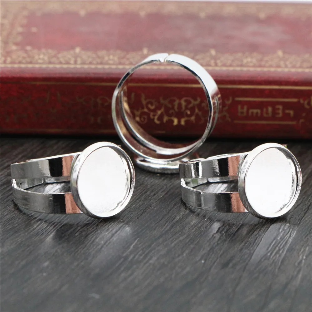 

12mm 14mm 16mm 18mm 10pcs Silver Plated Brass Adjustable Ring Settings Blank/Base,Fit 12mm 16mm Glass Cabochons,Buttons Bezels