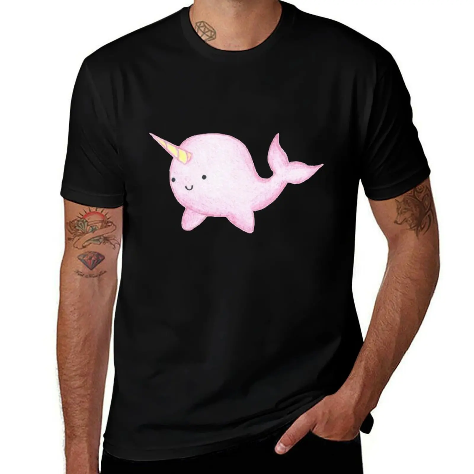 Cute Pink Narwhal T-Shirt cotton t shirts high quality T-Shirt