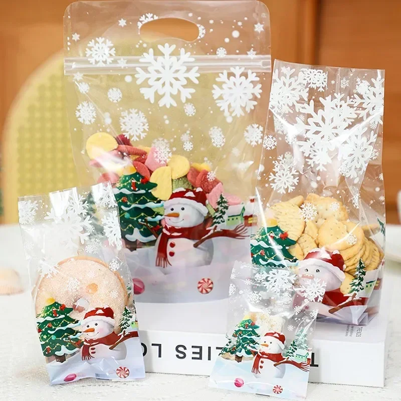 ChristmasParty Favors Gift Packaging Pack Santa Claus Self-Sealing Clear Plastic Bags Snow Cookies Candies Treats Moisture-proof