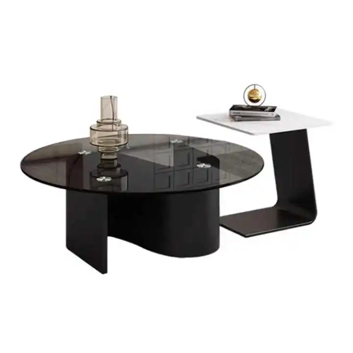 Modern Round Tempered Glass Coffee Table Durable Iron Metal Decorative Furniture Living Room Dining Room Bedroom Hotel