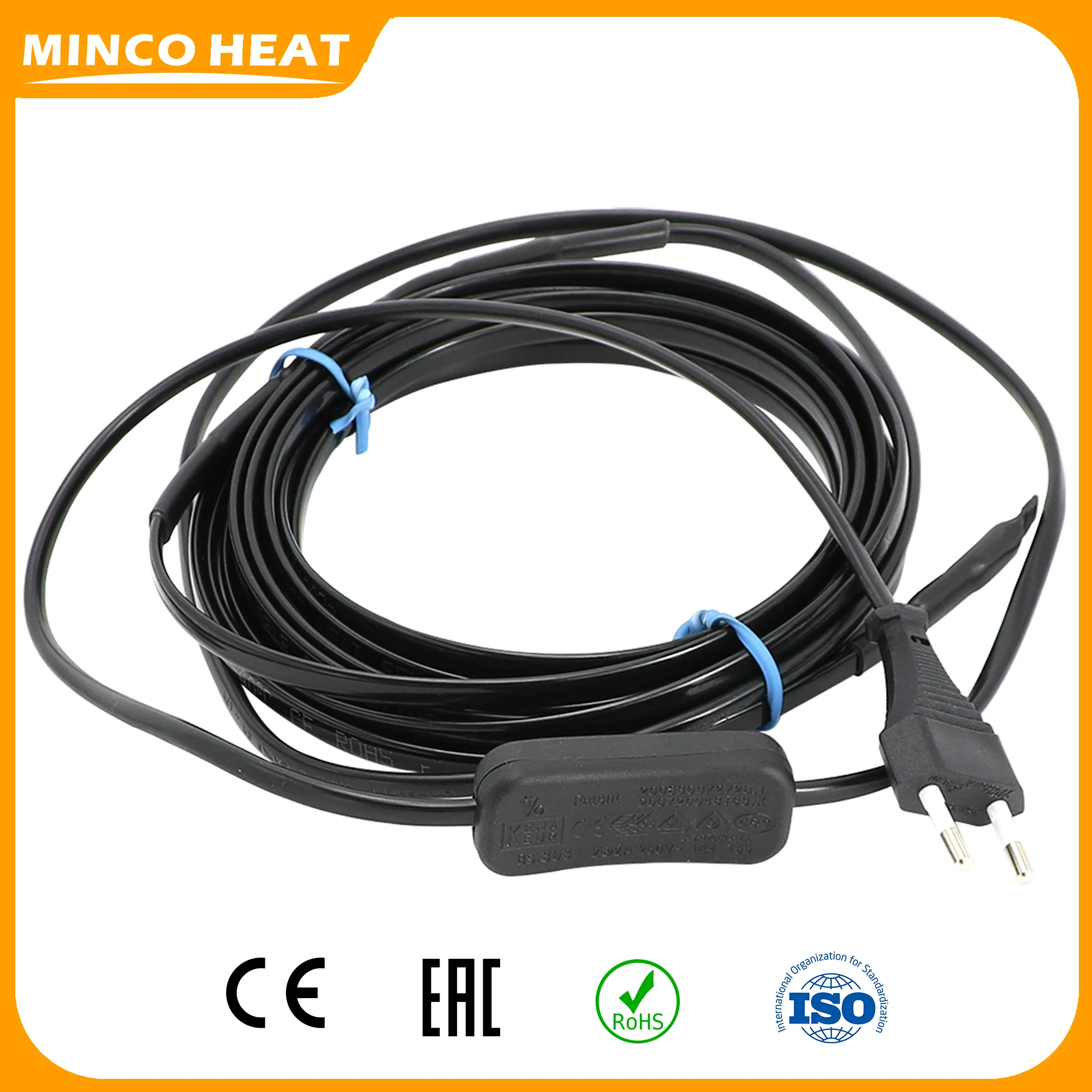 Minco Heat Self Regulating Heating Cable 20W/m  AC220~240V, 50/60Hz With Switch EU Plug for Water pipe Freeze Protection