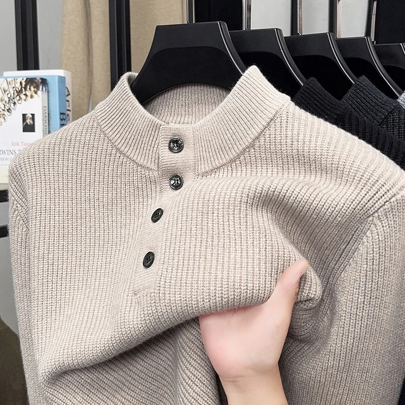 

Thick Lyocell Men Sweater 2025 Winter Trendy 4 Buttons Knit Clothes Long Sleeve Wool Blend Jumper Warm Clothes Pullovers
