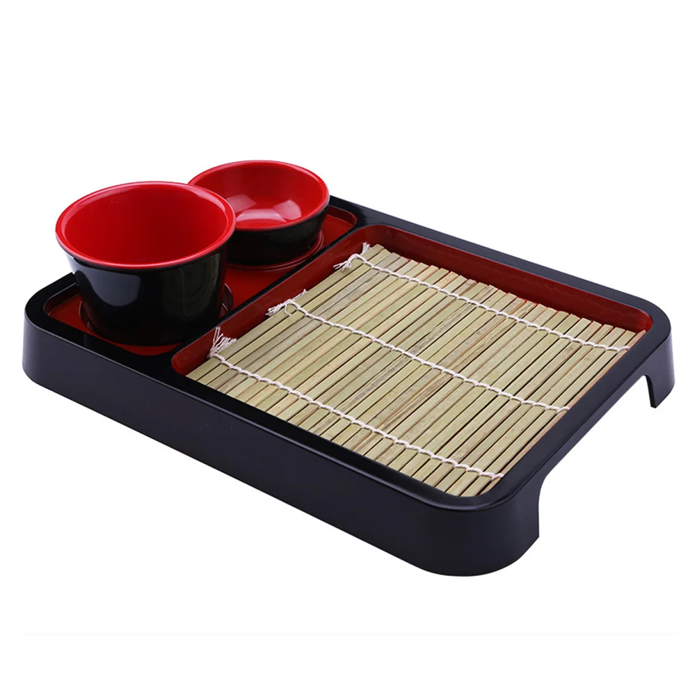 

1 set Cold Noodle Soba Plate Bamboo Mat Tray 16x11cm Bowl Cold Noodle Tray Tableware Set Kitchen Bar