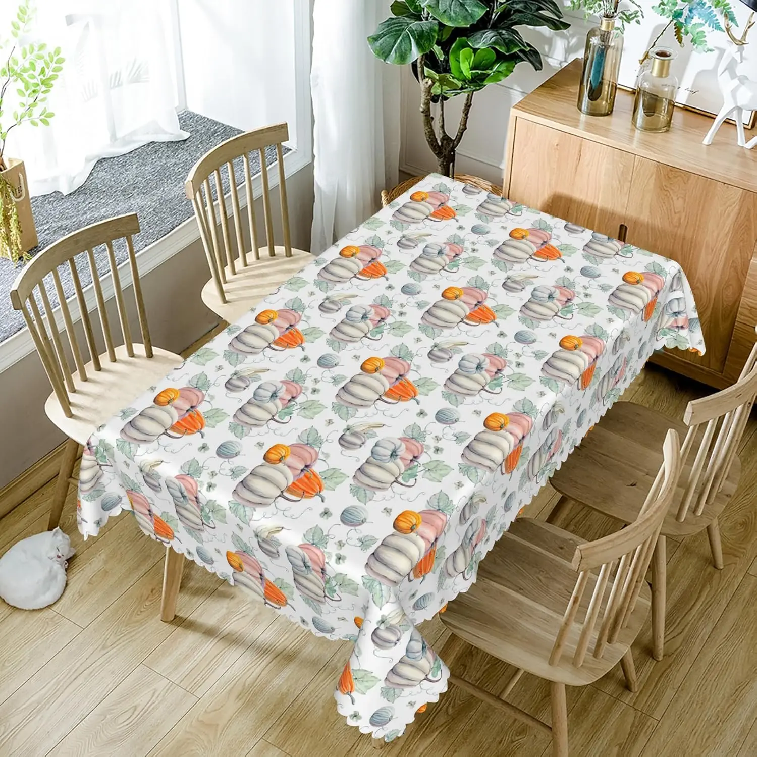 Fall Thanksgiving Pumpkin Maple Leaves Tablecloth for Table Decor Reusable Kitchen Dining Tablecloth Autumn Decorations