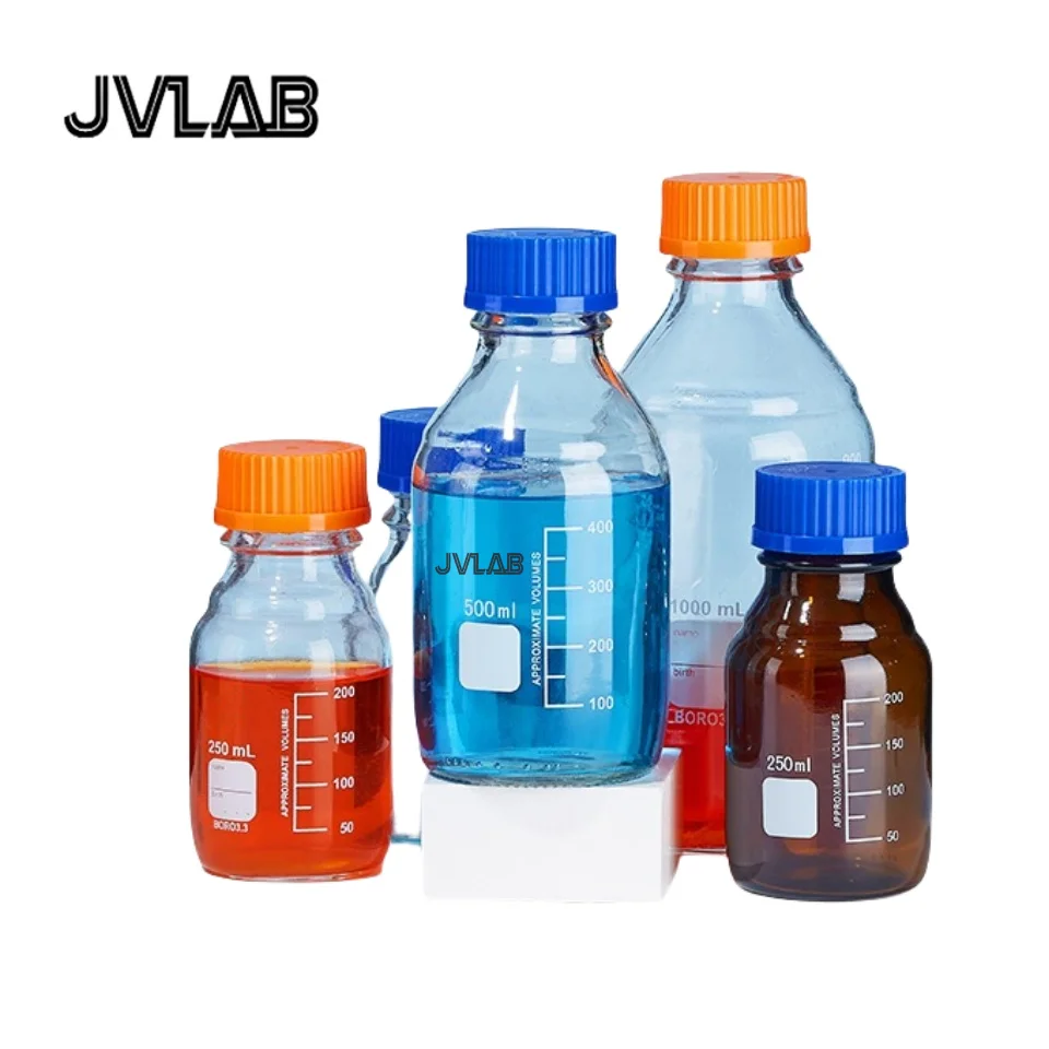 

Lab Reagent Bottle Blue Orange Screw Cap Medium High Borosilicate Glass Labware Leak-Proof 100-2000m Research JVLAB