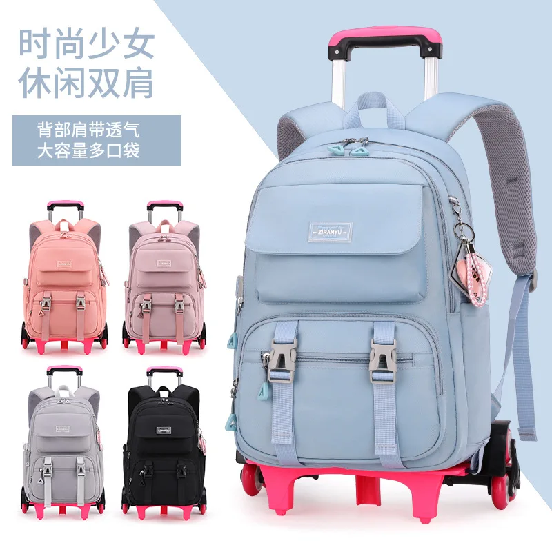 Kids School Backpack with Wheels Rolling Backpack for Girls Student Wheeled Backpack Trolley School Bag Travel Trolley Luggage