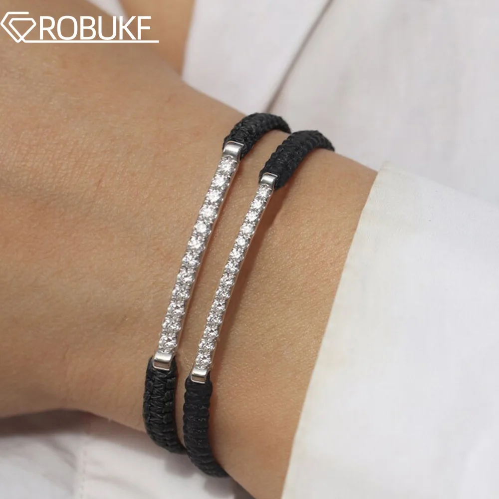 

Adjustable Braided Rope 2/3mm Moissanite Bracelet for Women Men D Color Lab Diamond 925 Sterling Silver Classic Party Jewelry