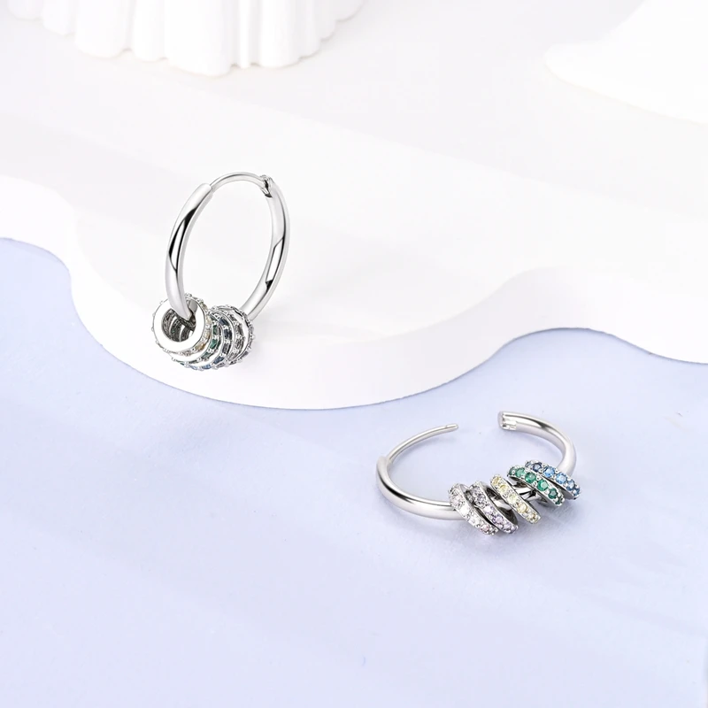 Original 100% 925 Sterling Silver Charm Double Hoop Earrings Heart Shaped Pendants Earrings For Women Elegant Party Jewelry Gift