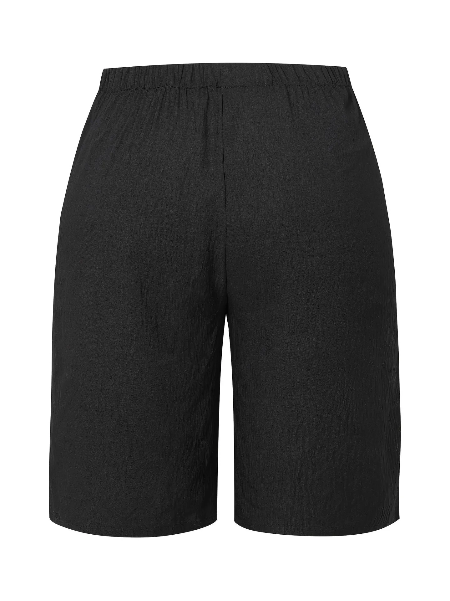 2026 New Summer Autumn Knee Length Drawstring Elastic High Waist Short Style Women's Pockets Casual Solid Color Shorts Pants