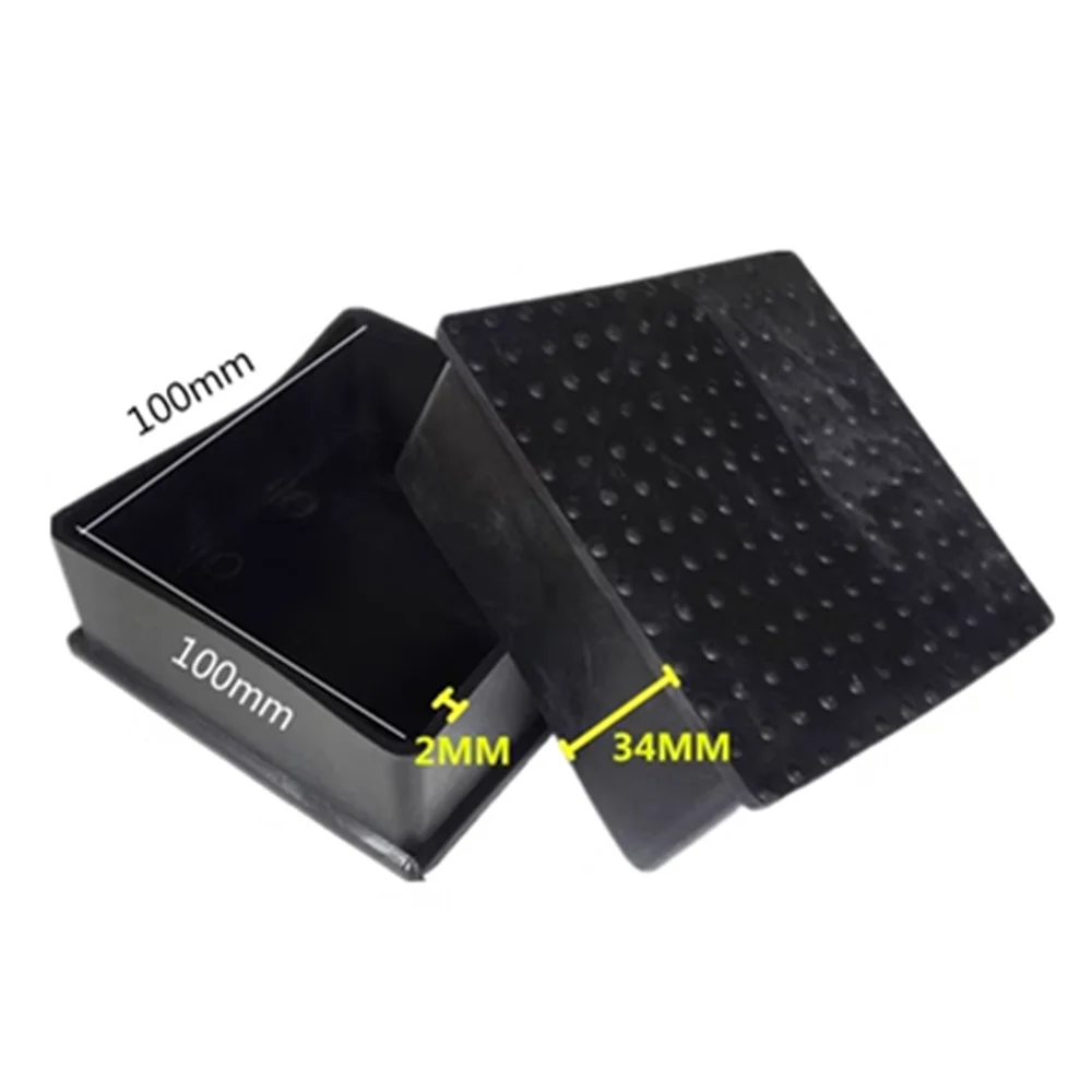 100x100mm Black Square Rubber Chair Table Feet Furniture End Cover Caps