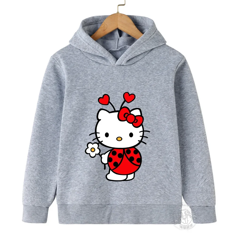 Children's Hoodie Cartoon Cute Printed Graffiti HelloKitty Children's Top for Boys and Girls Spring and Autumn Round Neck