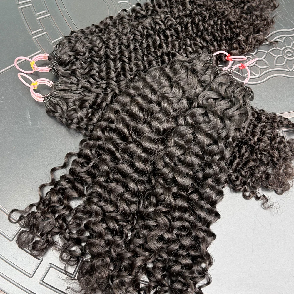 جيري مجعد ريشة الكروشيه شعر الإنسان ضيق مجعد الشعر حزم غير مرئية قبل فصل Knotless الكروشيه وصلات شعر بشري