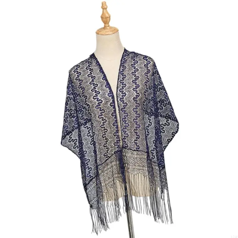 

L74F Delicate Lace Shawl Beach Vacation Shawl Versatiles Laces Elegant Women Shawl