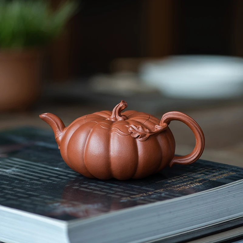 Yixing Purple Sand Bionic Pot Flower Handmade High-End Tea Set Pumpkin Pot Raw Ore Zhaozhuang Cinnabar Sand Household