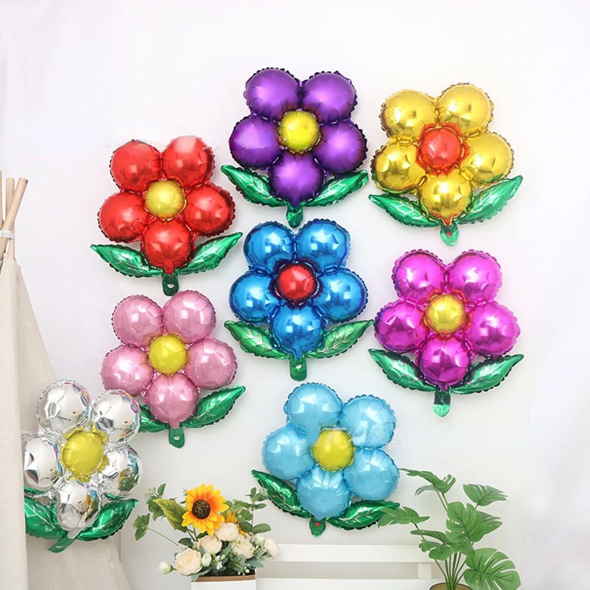 5 Stück niedliche Landschaftsstil grüne Blattblume Aluminiumfolienballons Geburtstag Hochzeit Urlaub Party Dekoration
