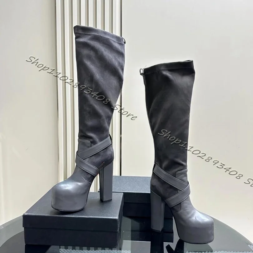 Botas marrones con hebilla de cinturón Para mujer, Zapatos de tacón alto grueso con cremallera trasera, estilo británico, Para verano, 2023